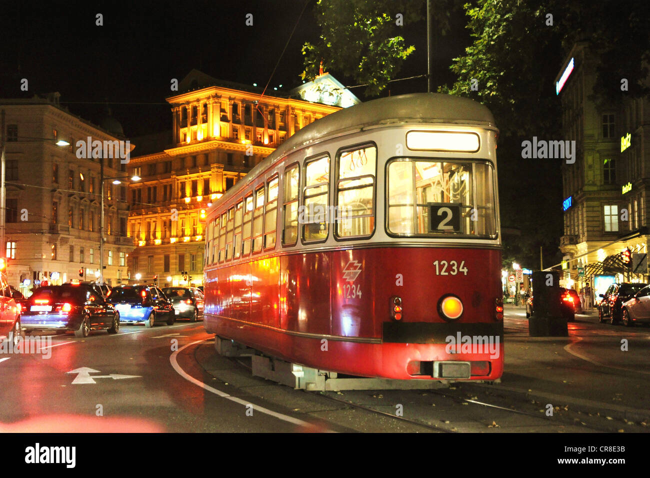 Old Viennese tram, line 2, 1st District of Vienna, Austria, Europe Stock Photo