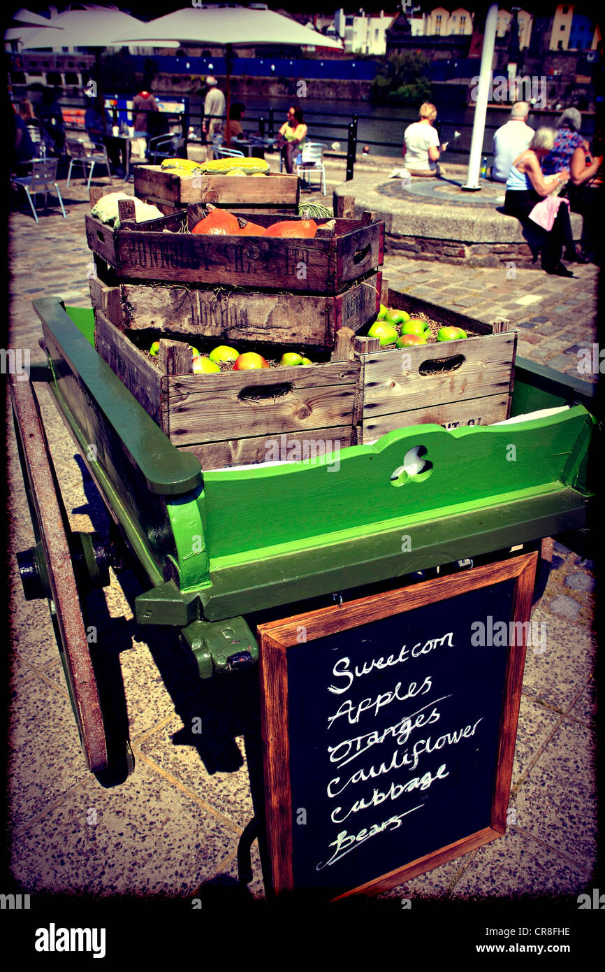 Traditional Hand cart loaded with fresh fruit in Bristol Stock Photo