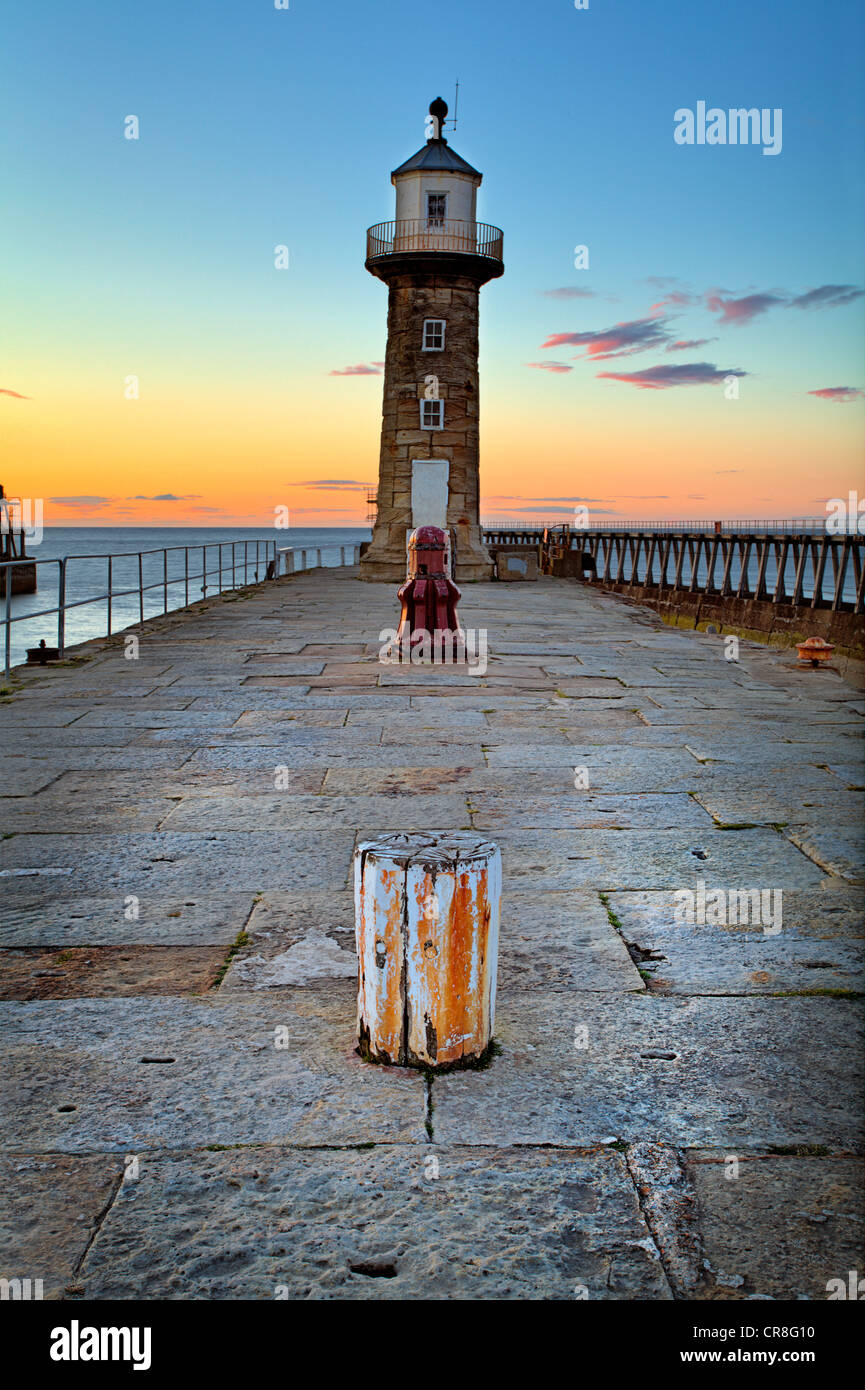 Whitby East Pier lighthouse, North Yorkshire Stock Photo