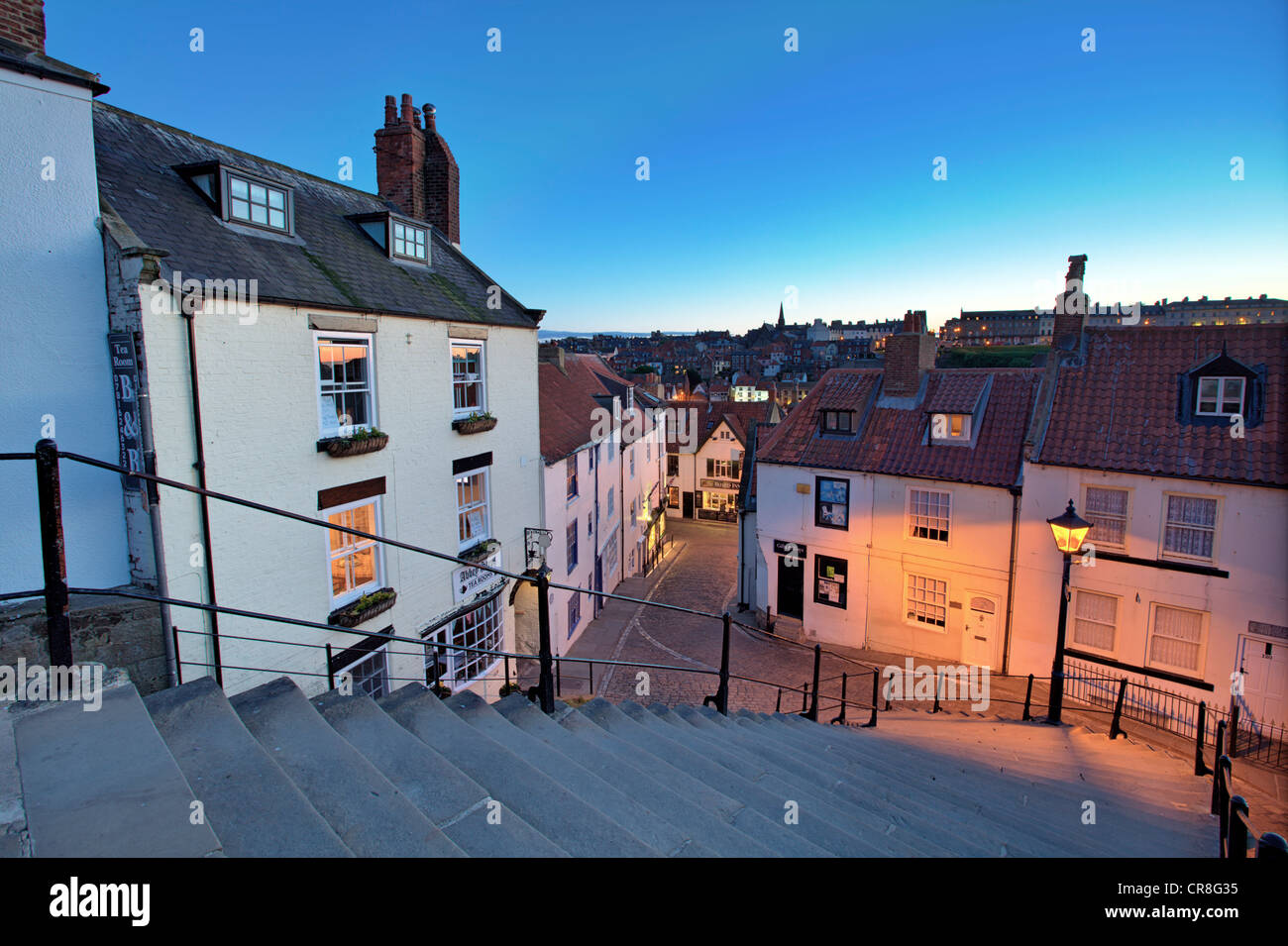 Whitby 199 steps at night/evening, North Yorkshire Stock Photo
