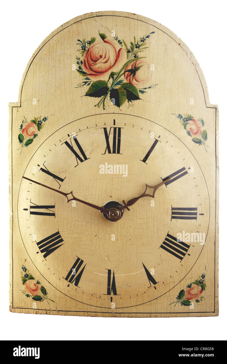 Antique Black Forest clock with apple rose motif Stock Photo