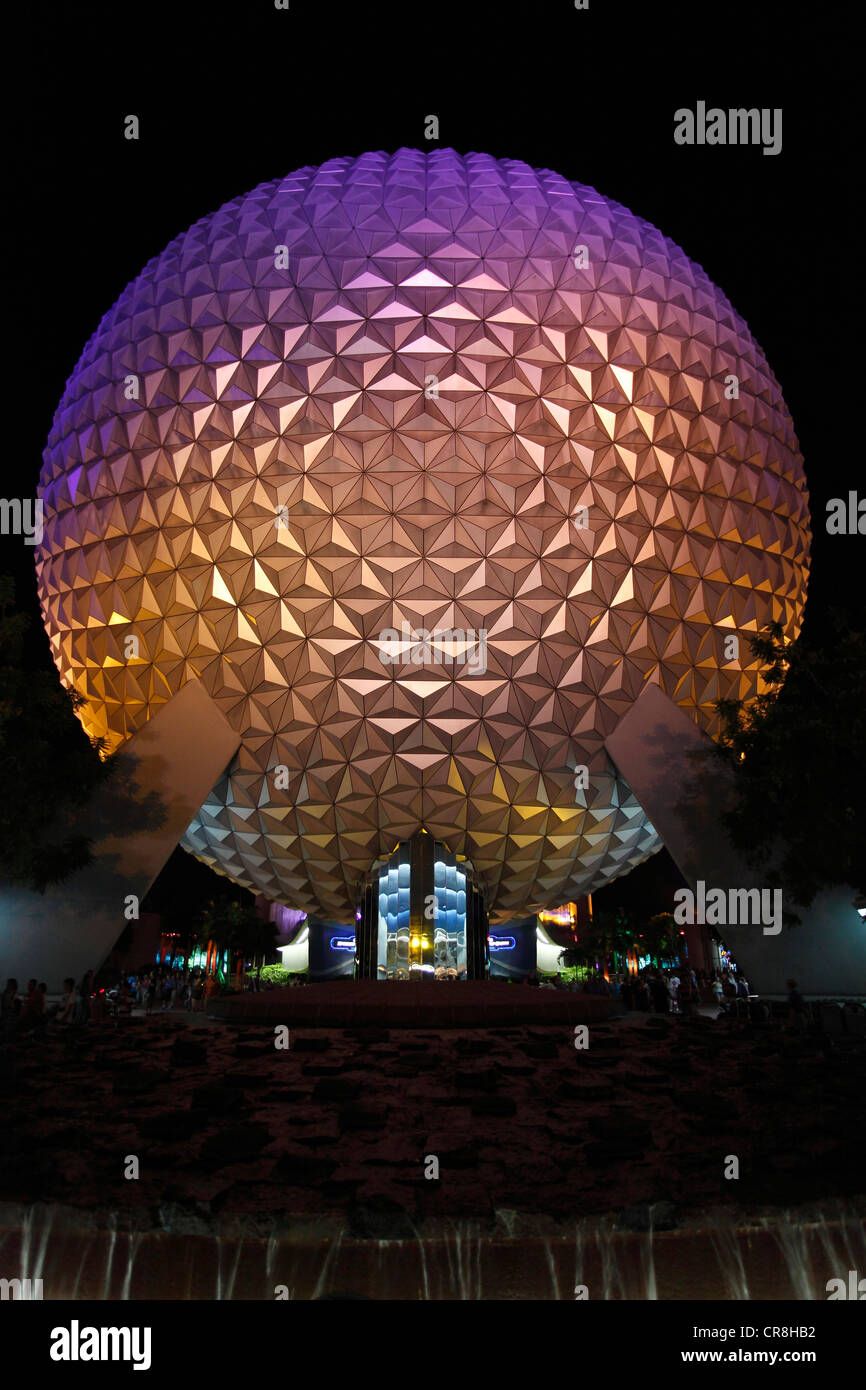 The Epcot ball at Night at Disney World, Orlando Stock Photo