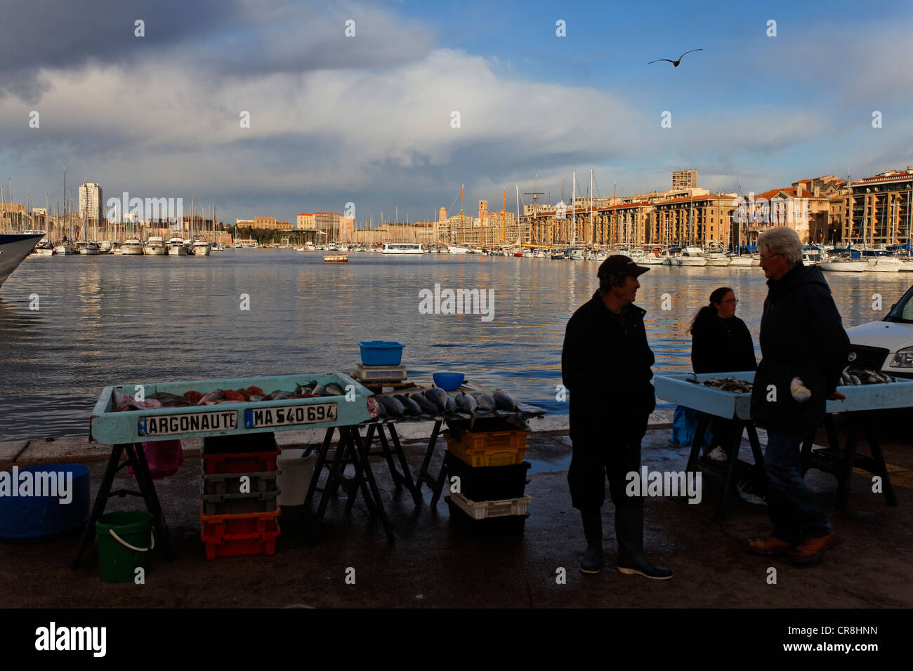 France, Bouches du Rhone, Marseille, european capital of culture 2013, le Vieux Port, the fish market Stock Photo