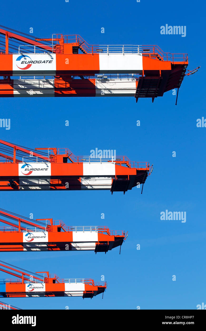 Cranes for loading containers on ships at the Eurogate container terminal, Eurokai, port of Hamburg, Hamburg, Germany Stock Photo