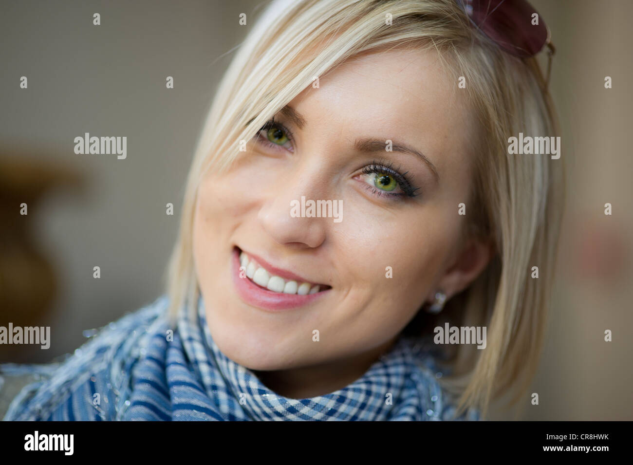Blonde woman with green eyes Stock Photo