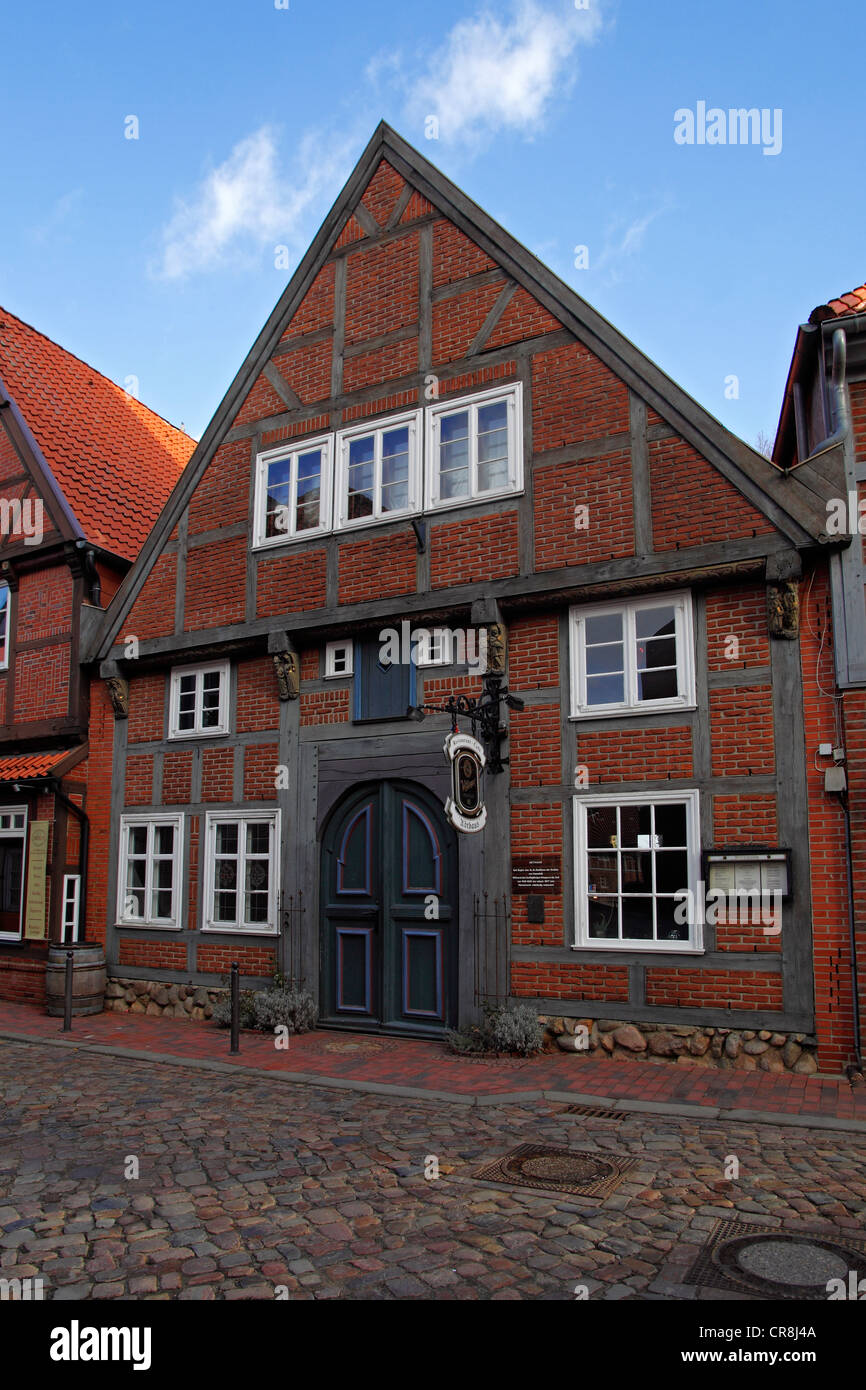 Historic timber-framed house, restaurant and cafe Abthaus in the old town of Buxtehude, Altes Land area, Lower Saxony Stock Photo