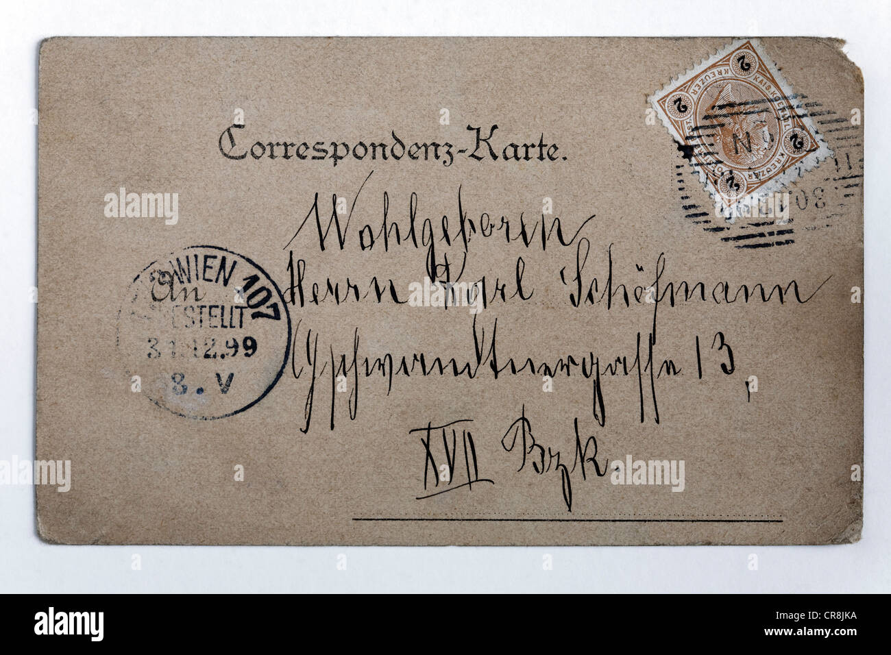 Historical postcard with address and stamp from the era of the Austrian