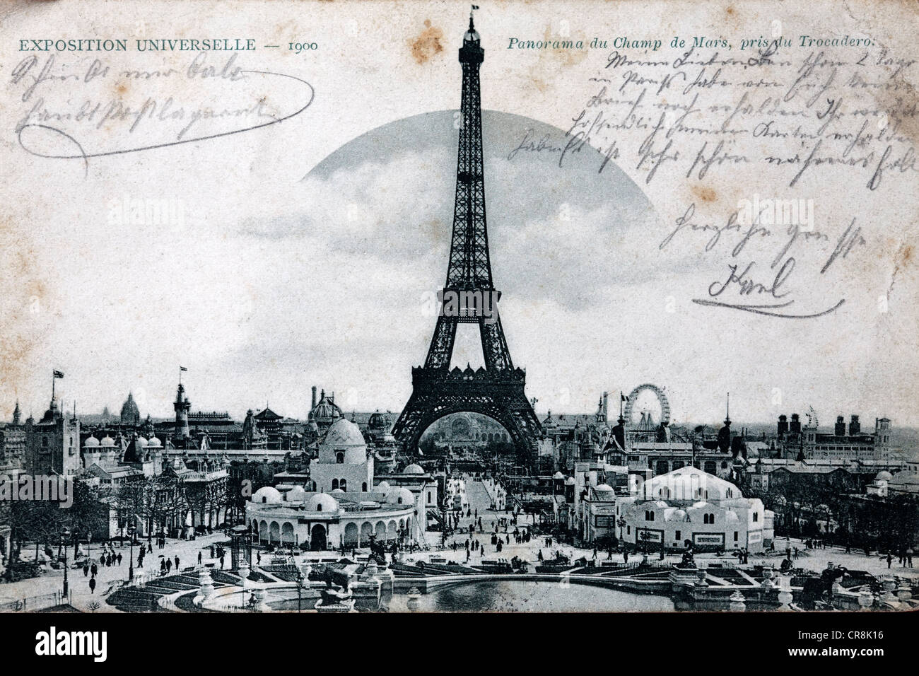 Eiffel tower with the 1900 World's Fair, historic postcard, Paris, France, Europe Stock Photo