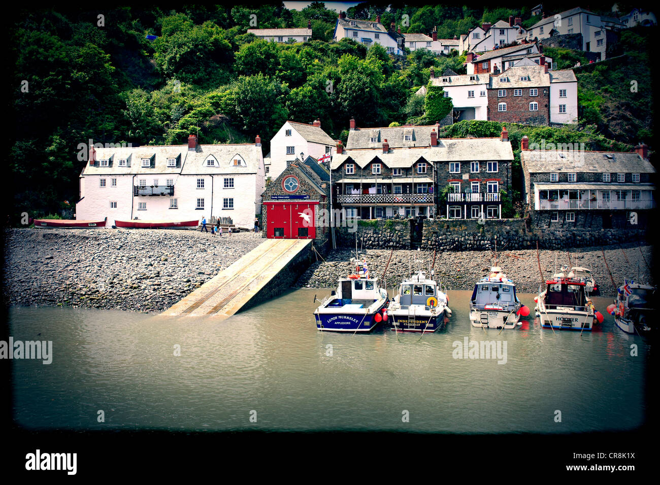 The hillside village and harbor of Clovelly in Devon Stock Photo