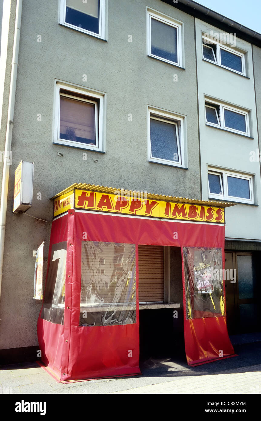 Happy Imbiss, snack bar in a residential house, Wanheim district, Duisburg, Ruhr area, North Rhine-Westphalia, Germany, Europe Stock Photo