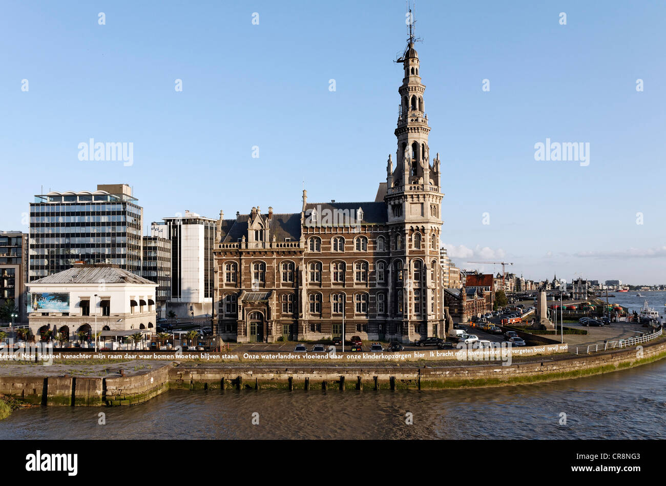 Historic pilotage building on the Schelde or Scheldt river, Antwerp, Flanders, Belgium, Benelux, Europe Stock Photo