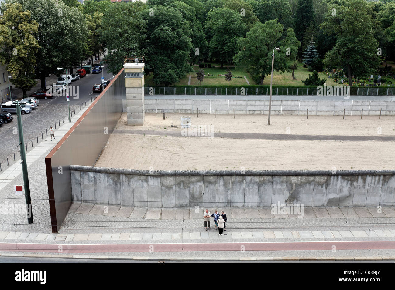 Death strip with former watchtower, Berlin Wall Memorial, Bernauer