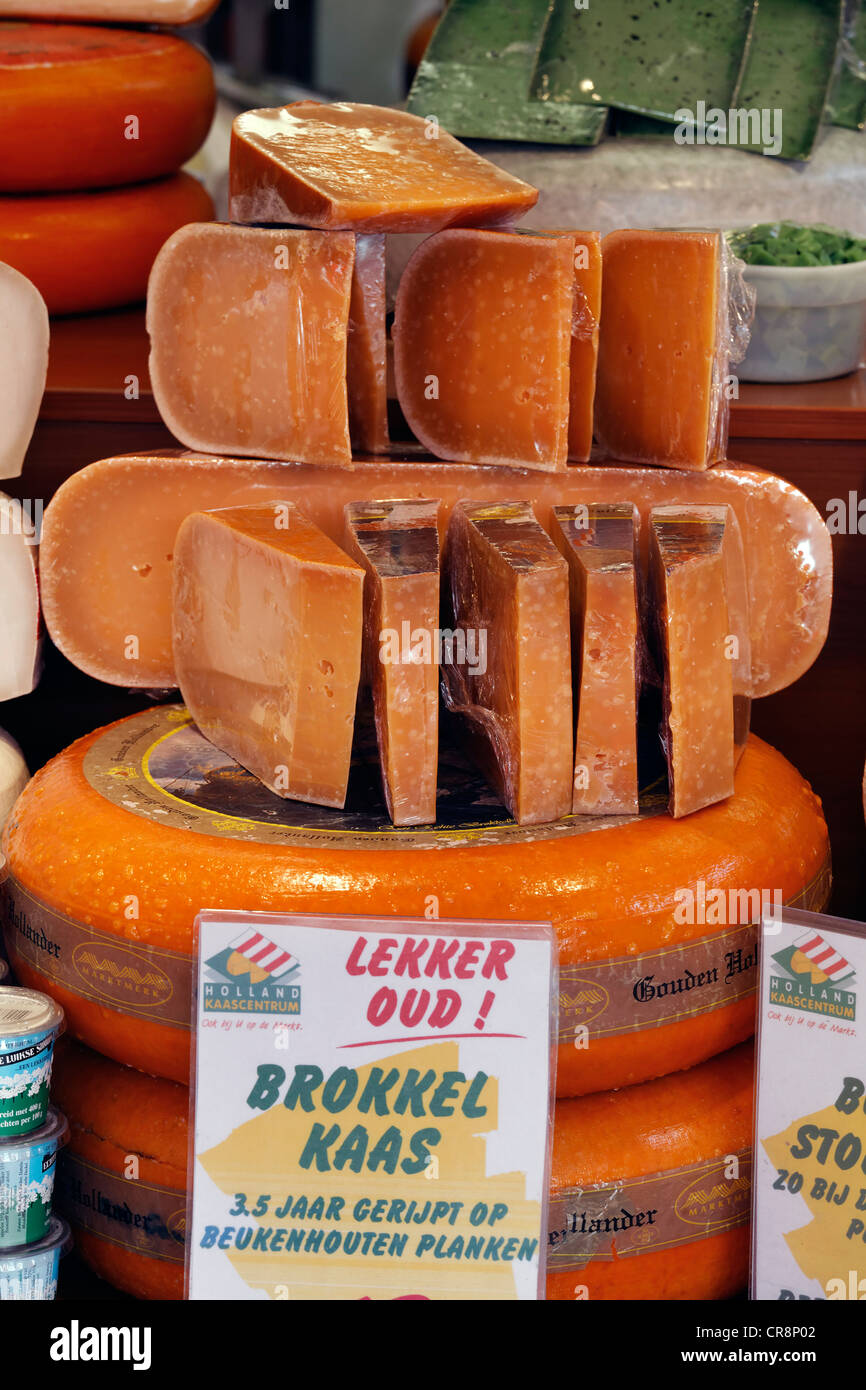 Dutch Gouda, Brokkel Kaas cheese, matured for 3 years, for sale in Middelburg, Walcheren, Zeeland, Holland, Netherlands, Europe Stock Photo