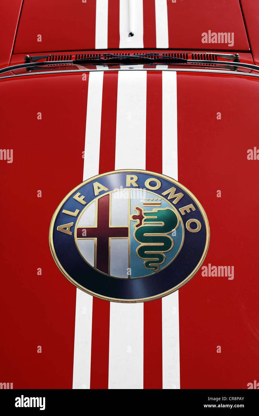 Alfa Romeo sticker on the rooftop of a rally car Stock Photo