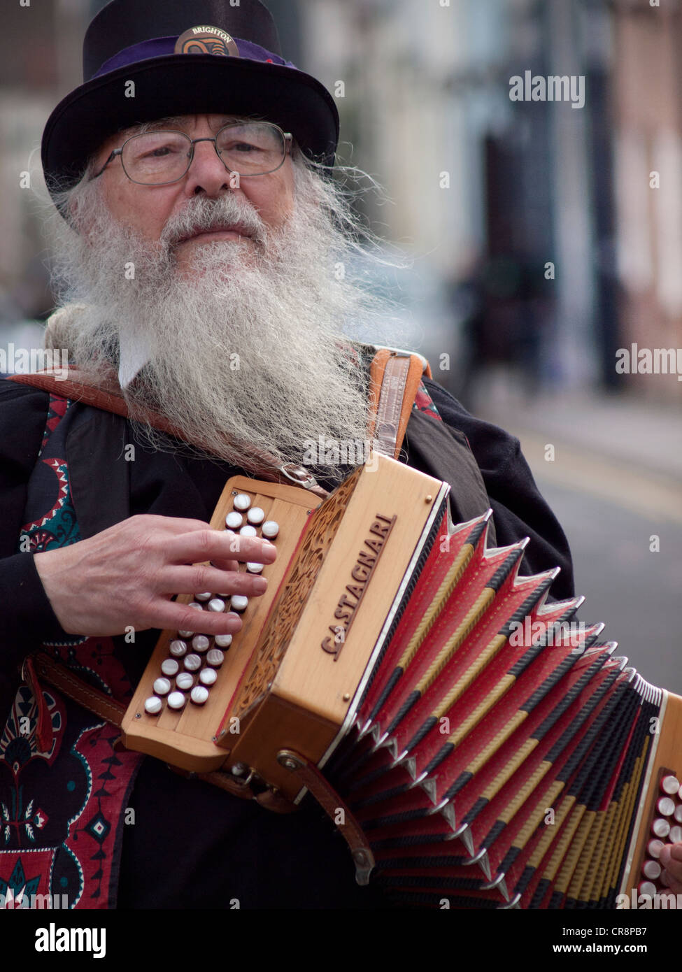 An accordion player at a Morris dancing festival in Brighton Stock