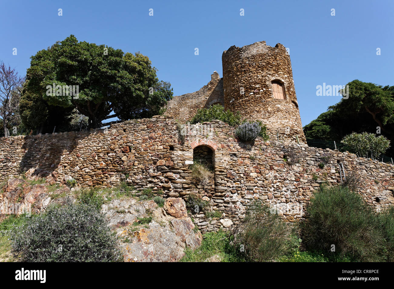 Château des Seigneurs de Fos castle ruin, Bormes-les-Mimosas, Provence-Alpes-Côte d'Azur region, France, Europe Stock Photo