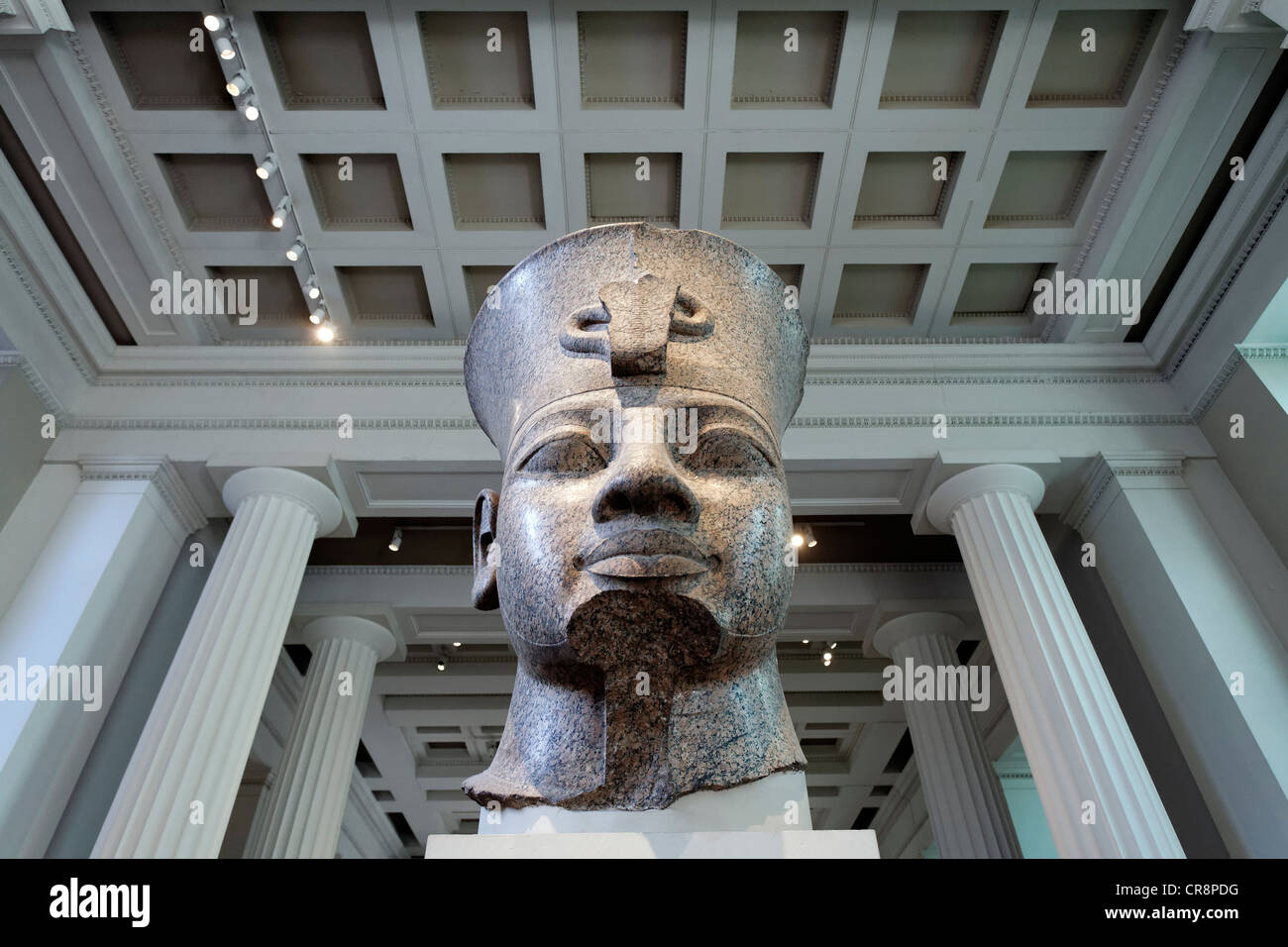 Head of the Egyptian king Amenhotep III from Thebes, monumental granite sculpture, British Museum, London, England Stock Photo
