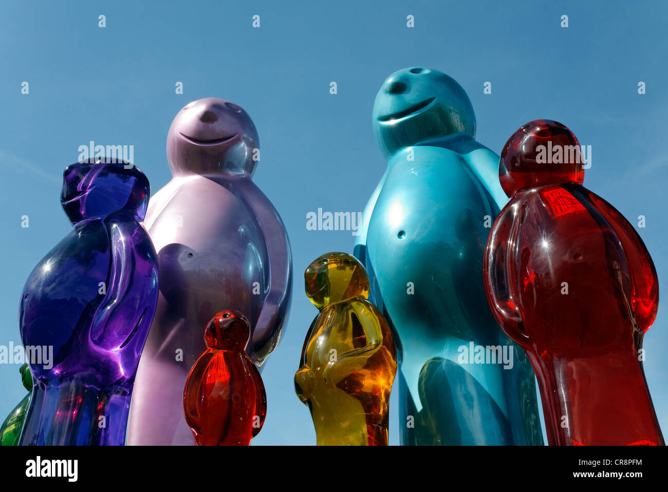 Jelly Babies, colorful transparent plastic figures, sculpture by Mauro Peruchetti, Marble Arch, London, England, United Kingdom Stock Photo