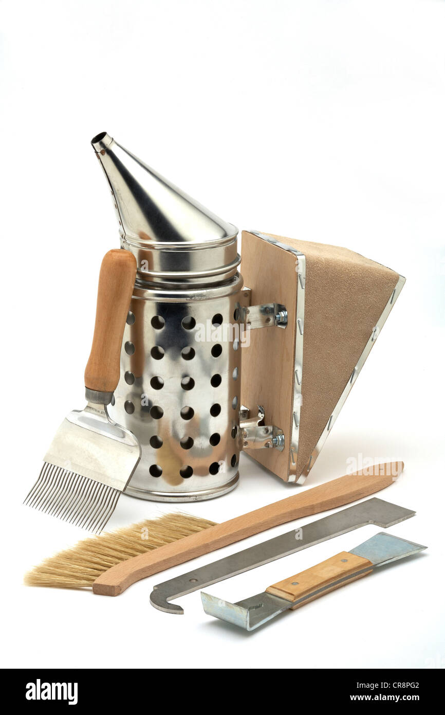 Apiarist Apiary Beekeeper Beekeeping Tools on white background Stock Photo