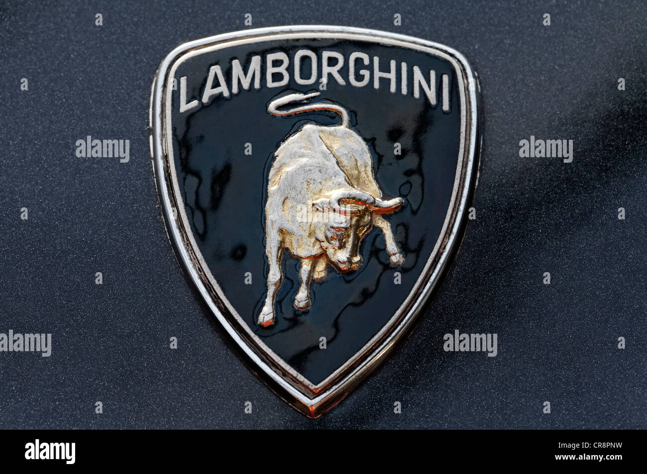 Old Lamborghini logo, wordmark with an image of a bull Stock Photo