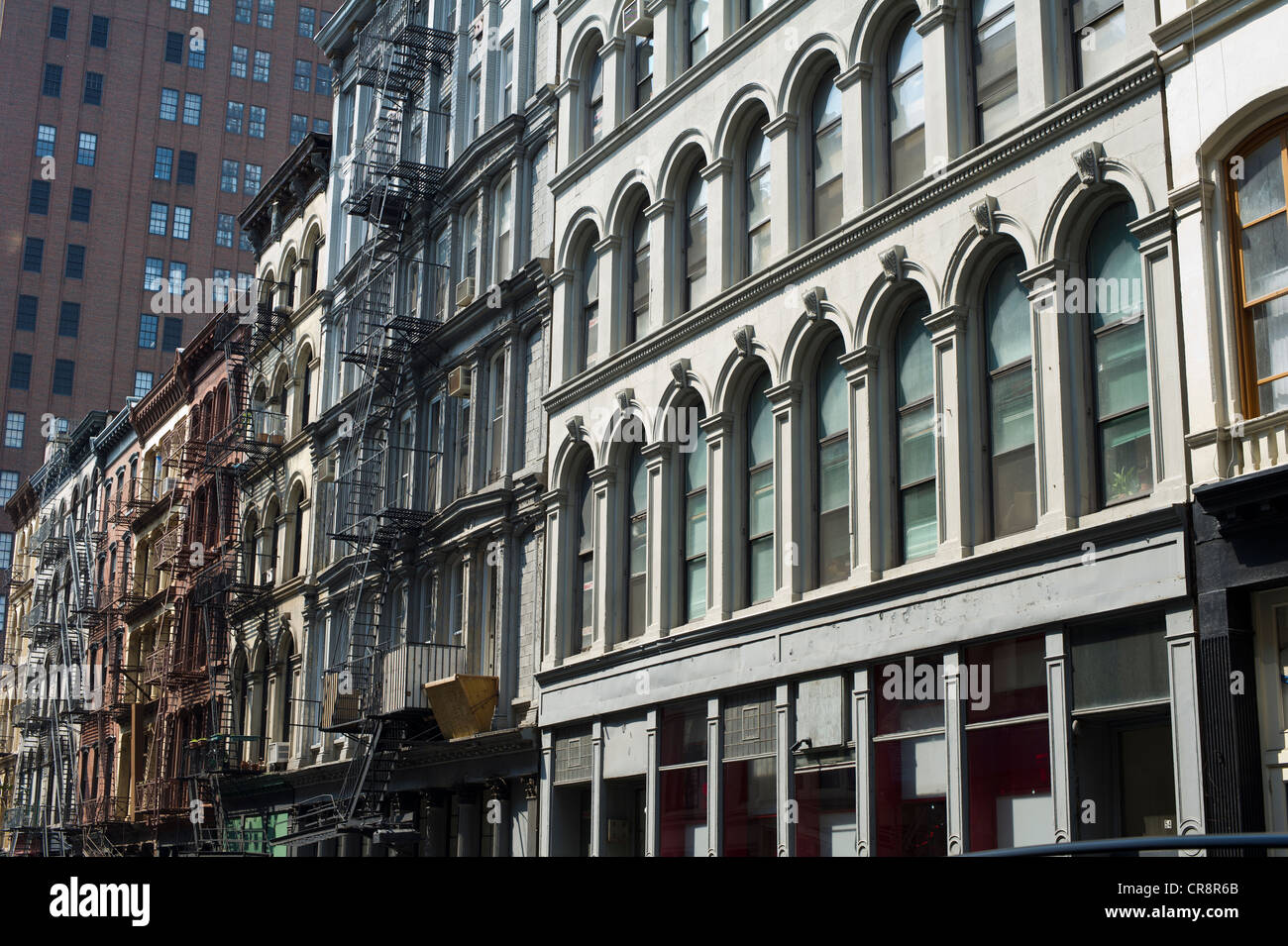 Cast iron and brick facade buildings in the New York neighborhood of Tribeca Stock Photo