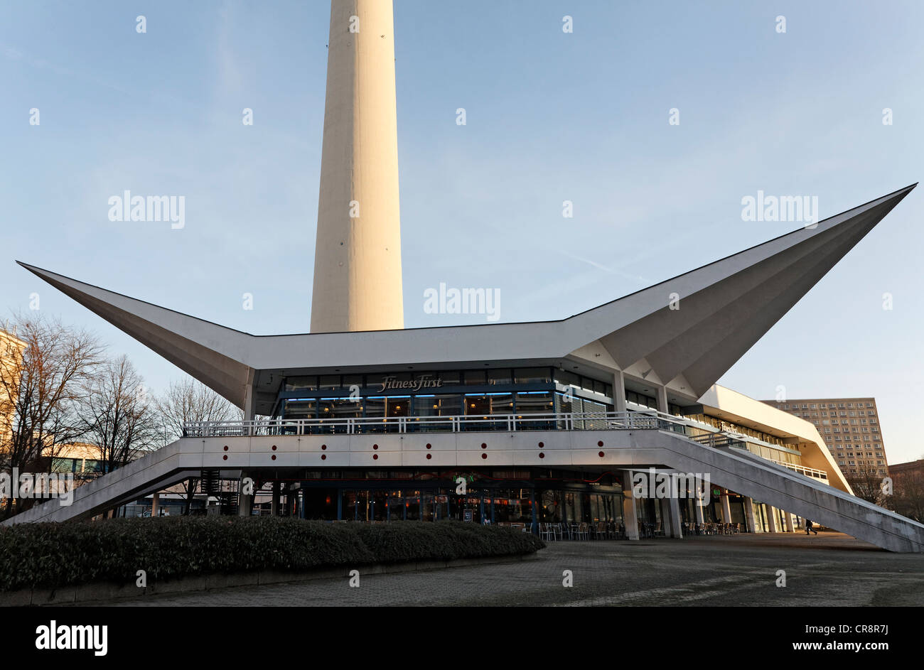 Peaky-roofed pavilion at the foot of the TV Tower, Mitte district, Berlin, Germany, Europe Stock Photo