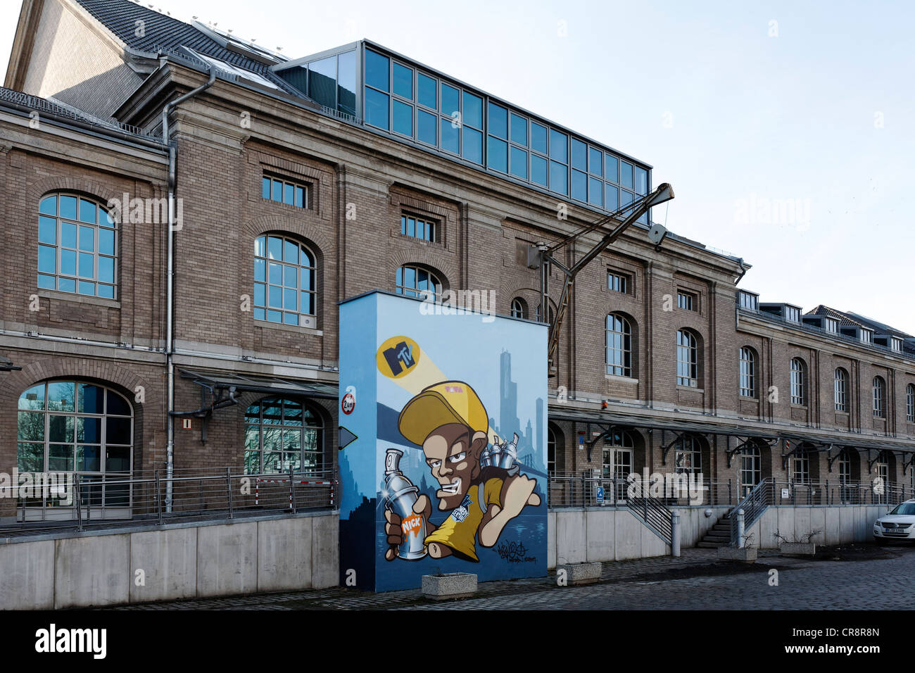 Headquarters of MTV Networks in Stralauer Allee, converted warehouse building, former Osthafen harbour, Friedrichshain district Stock Photo