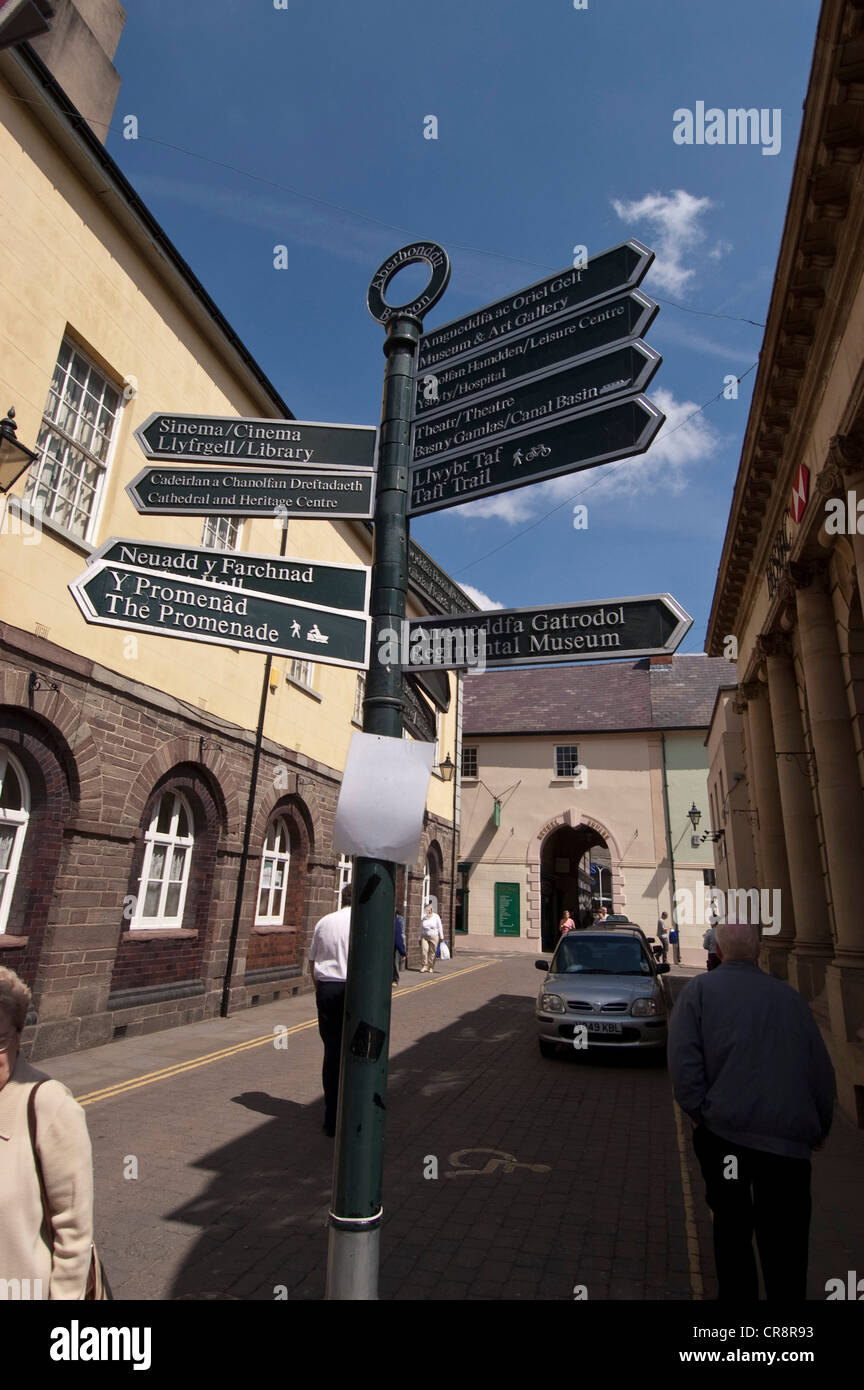 Signpost in the centre of Brecon Stock Photo