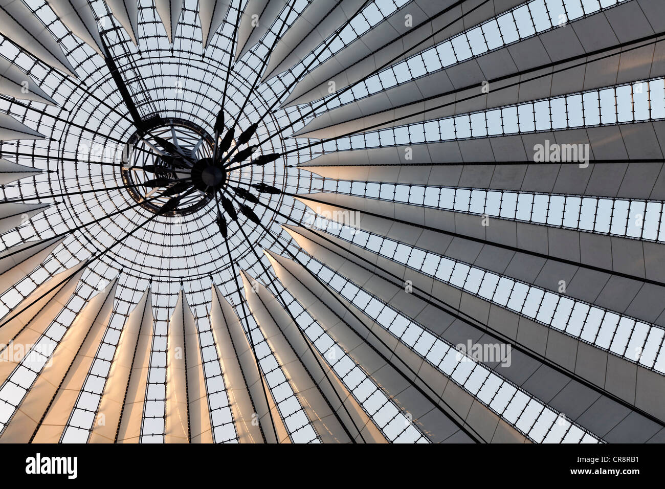 Huge, fanned tent roof, spectacular roof structure at the Sony Center, Potsdamer Platz, Berlin, Germany, Europe Stock Photo