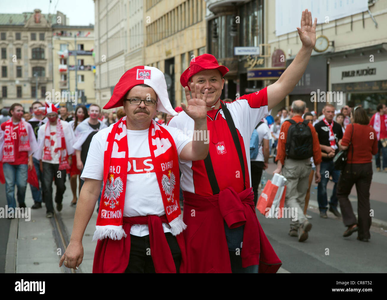 Fans in the Fan Zone after the opening match of the UEFA Euro 2012, Poznan, Poland Stock Photo