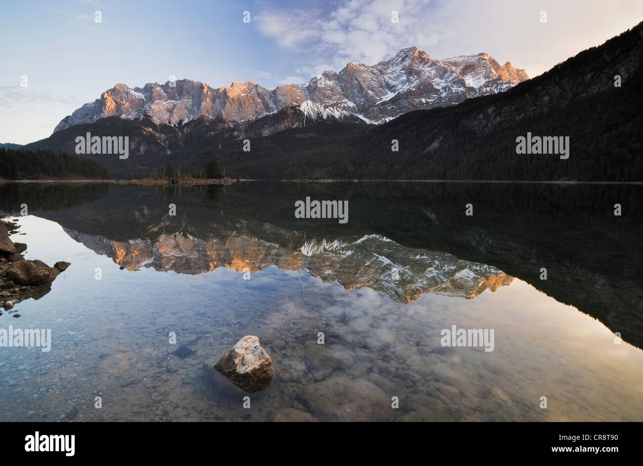 Zugspitze is reflected in lake eibsee hi-res stock photography and ...