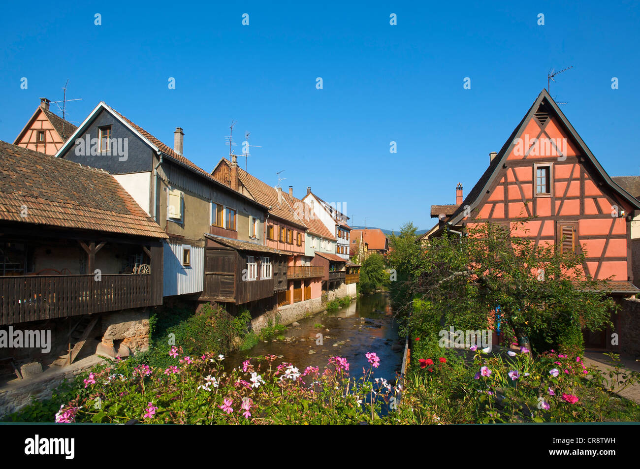 Halftimbered houses in Kaysersberg, Alsace, France, Europe Stock Photo