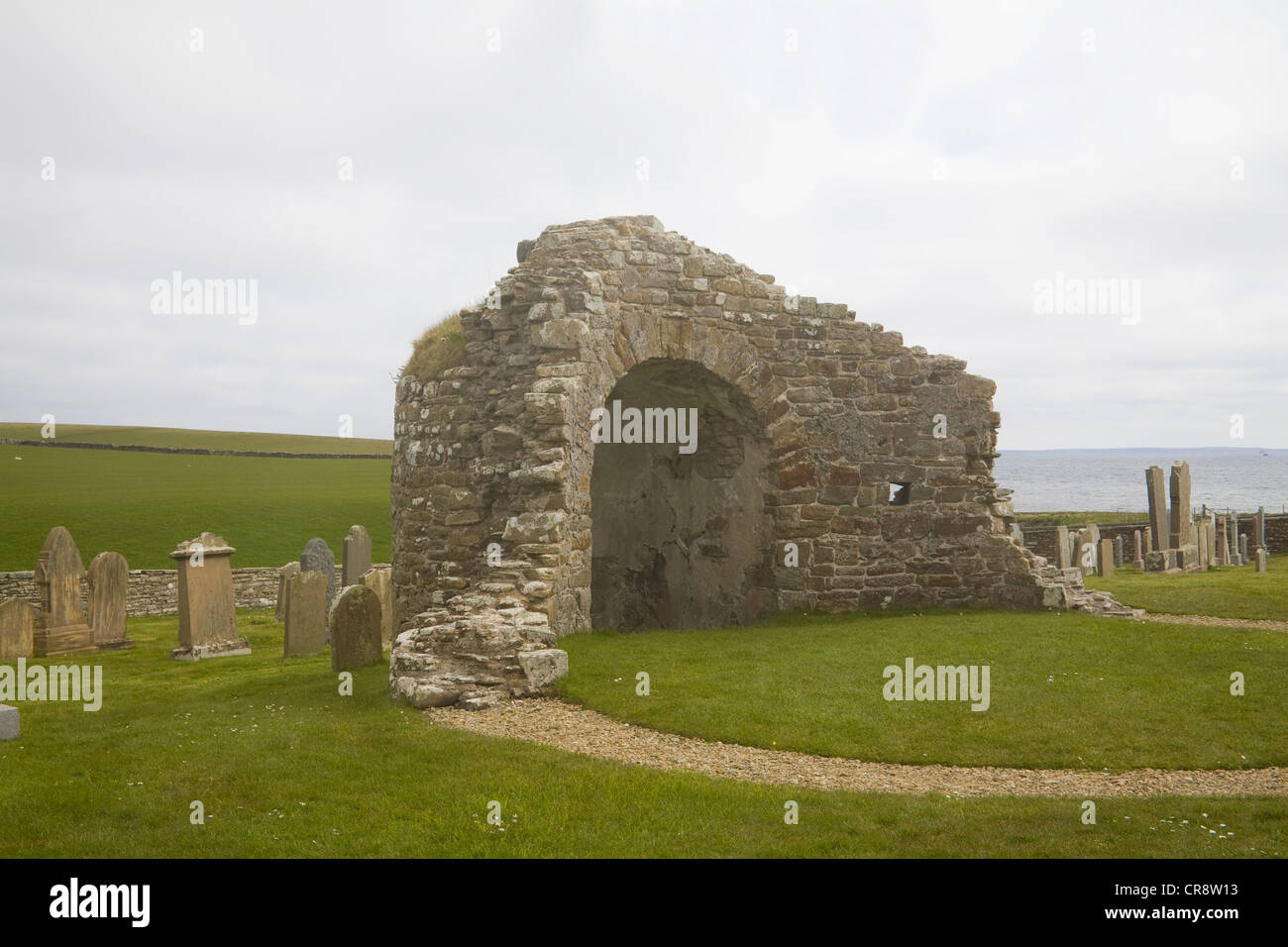 The Bu Orkney West Mainland UK Part of Norse settlement at Orphir Round Kirk is Scotland's only circular medieval church 12thc Stock Photo