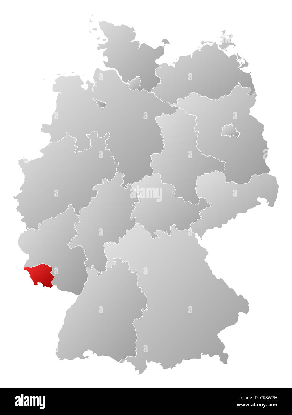 Political map of Germany with the several states where Saarland is highlighted. Stock Photo