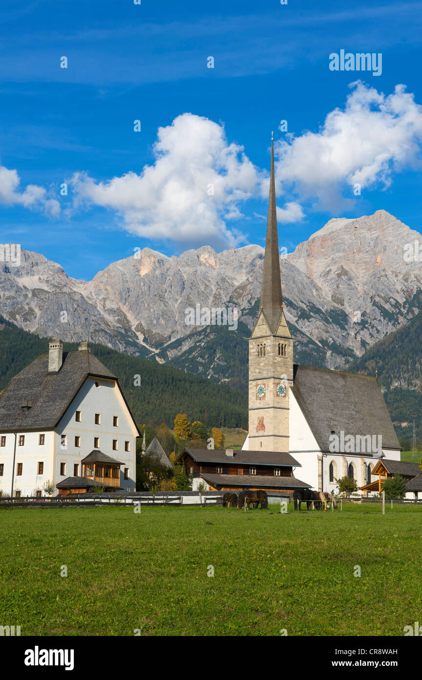 Maria Alm, Steinernes Meer high karst plateau at the back, Pinzgau region, Salzburger Land, Austria, Europe Stock Photo