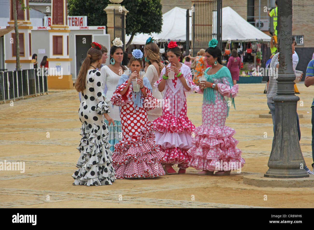 Girls at Jerez Horse Fair in Spain Stock Photo