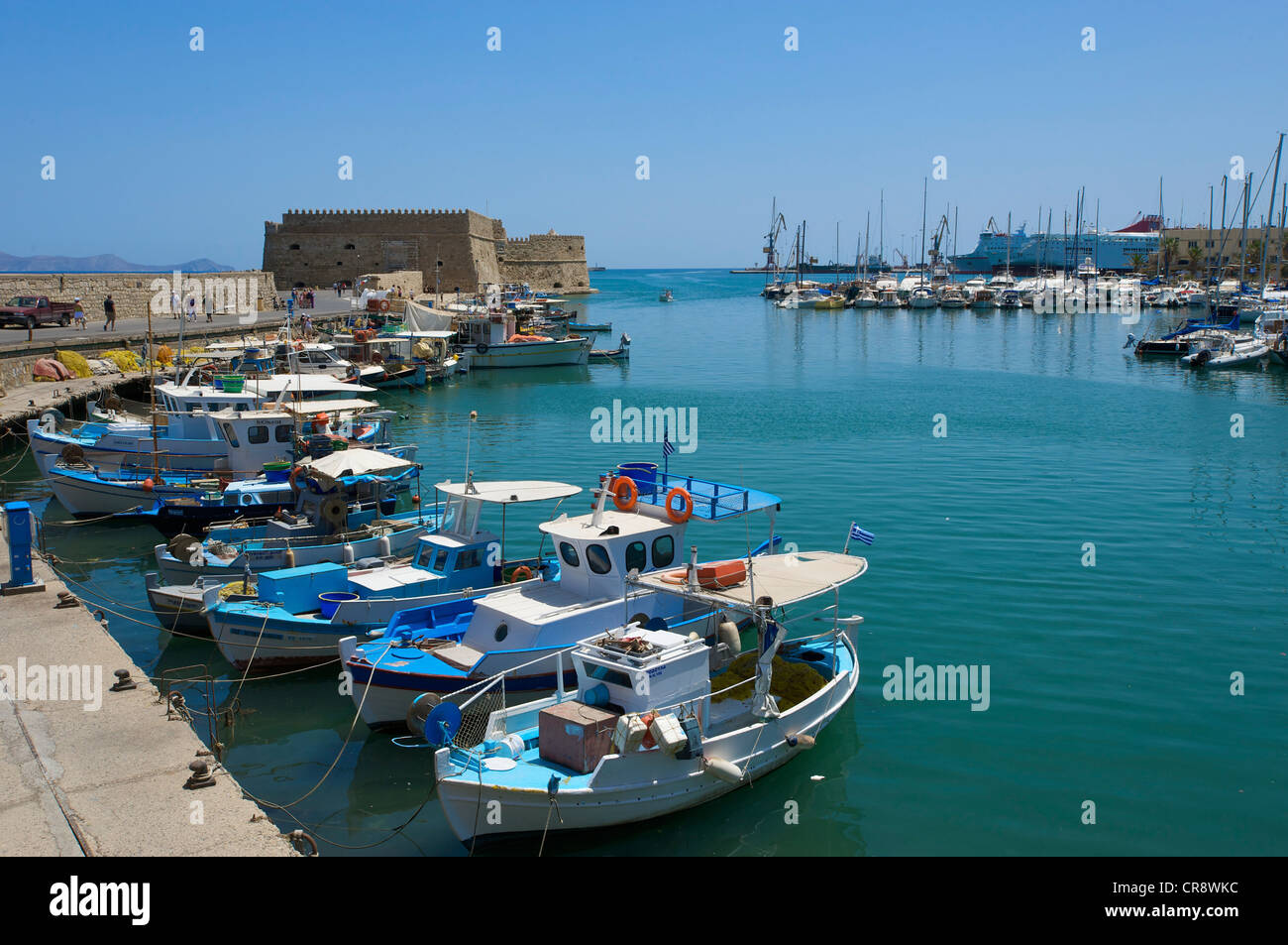 Boats in the port of Heraklion, Crete, Greece, Europe Stock Photo