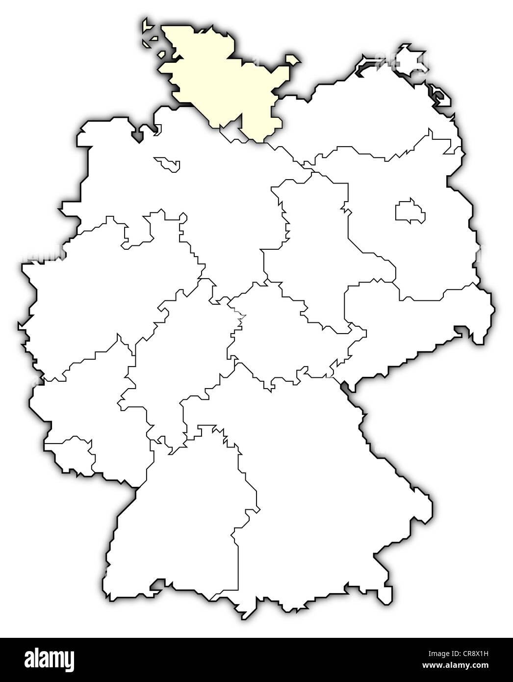 Political map of Germany with the several states where Schleswig
