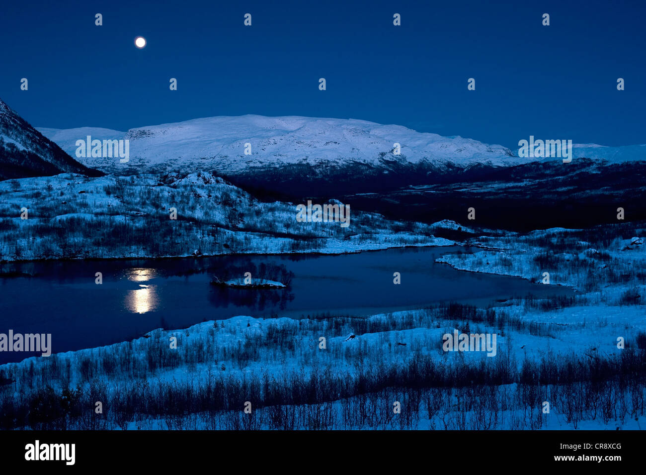 Moonrise on the edge of the Finnmarksvidda, Finnmark, Norway, Europe Stock Photo
