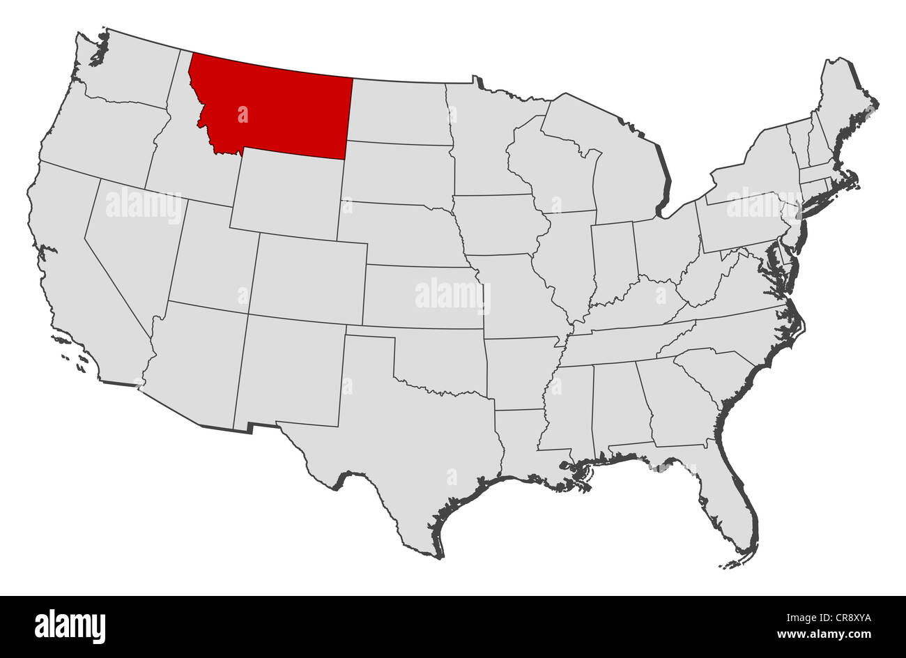 Political map of United States with the several states where Montana is ...