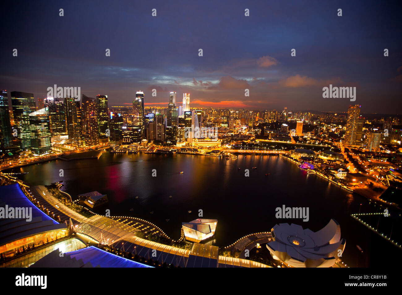 A view of Singapore from roof Marina Bay hotel in the night. Stock Photo