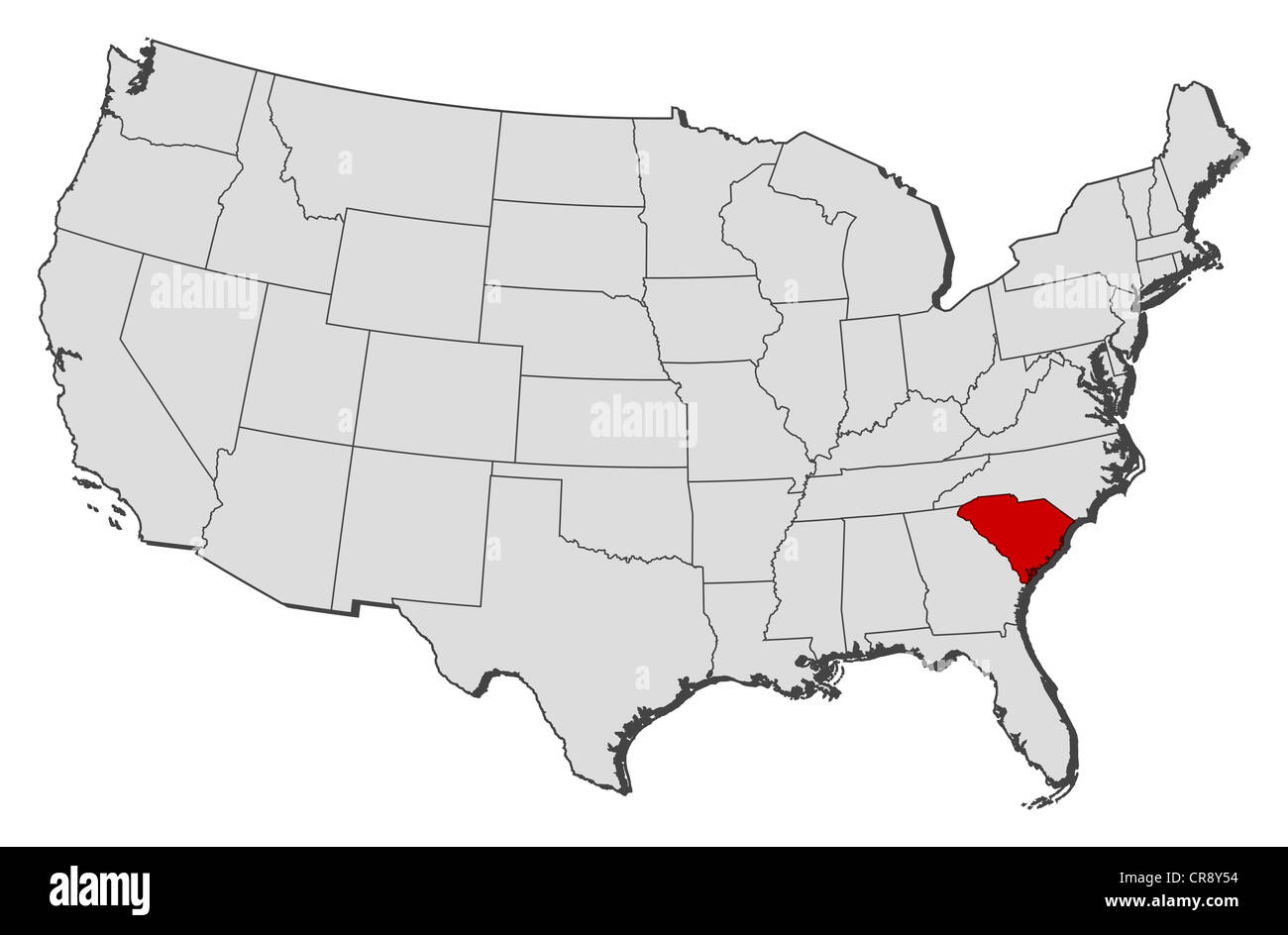 Political map of United States with the several states where South