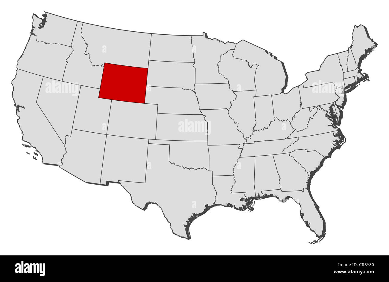 Wyoming On Us Map Political Map Of United States With The Several States Where Wyoming Is  Highlighted Stock Photo - Alamy