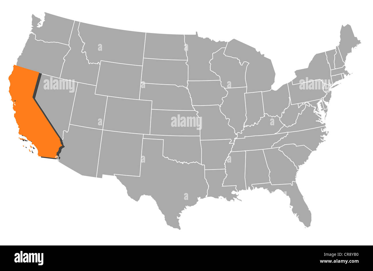Political map of United States with the several states where California