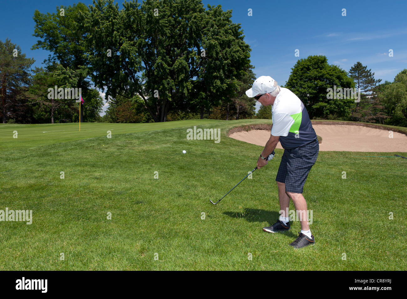 Golfer chipping his ball onto the green Stock Photo Alamy