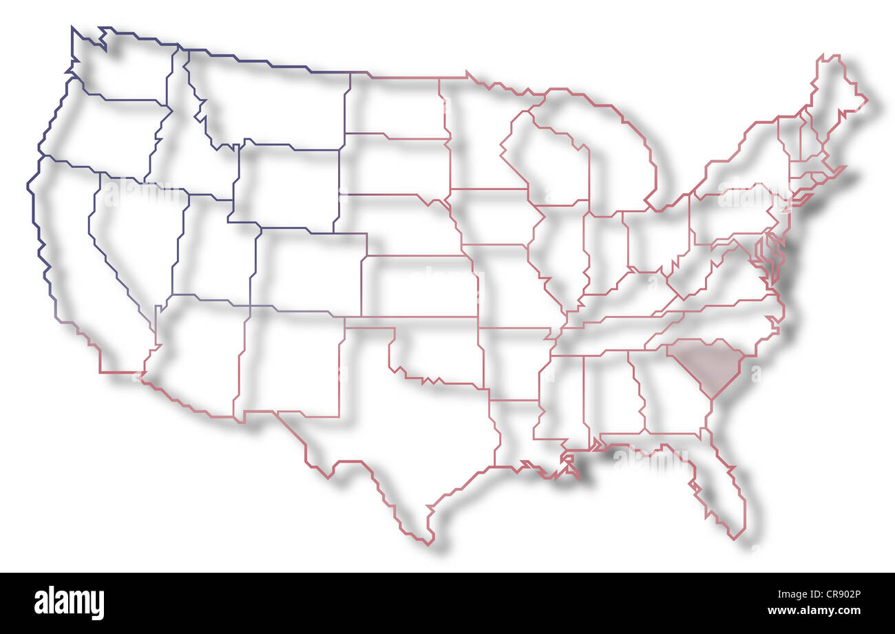 Political map of United States with the several states where South ...