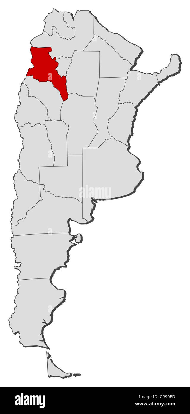 Political map of Argentina with the several provinces where Catamarca is highlighted. Stock Photo