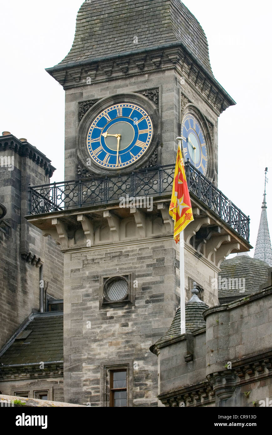 Clock tower of the historic medieval Dunrobin Castle in the northern highlands of Scotland. Stock Photo