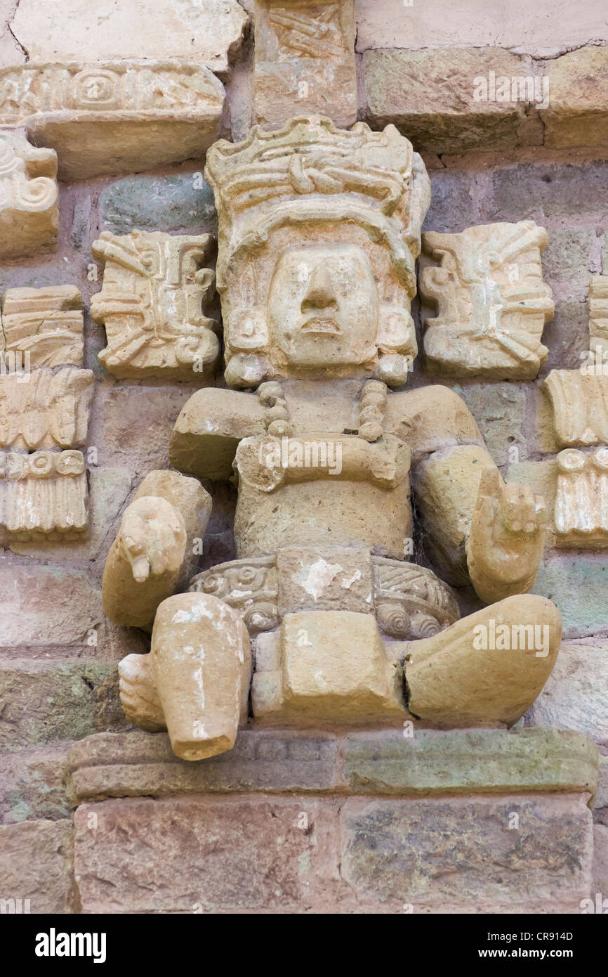 Carved figure at Copan Ruins, Maya Site of Copan, UNESCO World Heritage site, Honduras Stock Photo
