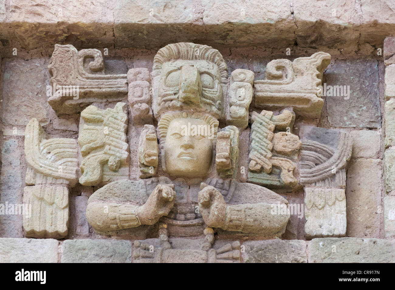 Carved figures, Copan Ruins, Maya Site of Copan, UNESCO World Heritage site, Honduras Stock Photo